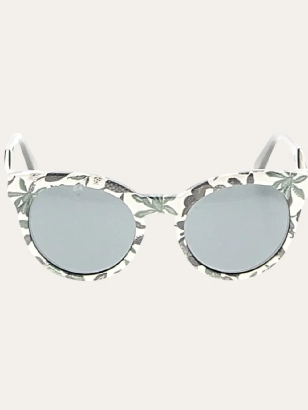 Tory Burch Floral Print Round Sunglasses Gray Lenses White Black Frame